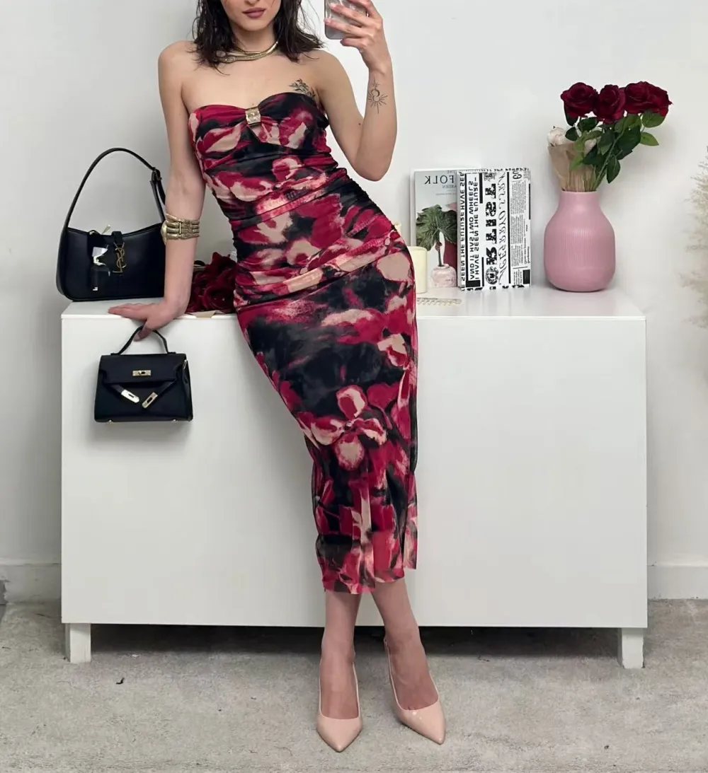 Langes trägerloses Pailletten-Partykleid für Damen (S/M EINHEITSGRÖSSE) ITALIAN FASHION IMPMD2360600