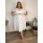 Langes Sommerkleid mit Gürtel, Musselin, kurze Ärmel, Damen, Übergröße (48/50 Einheitsgröße), ITALIAN FASHION IM424428 44/46 weiß