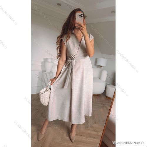 Langes Chiffon-Kurzarmkleid für Damen (S/M ONE SIZE) ITALIAN FASHION IMWGS231048