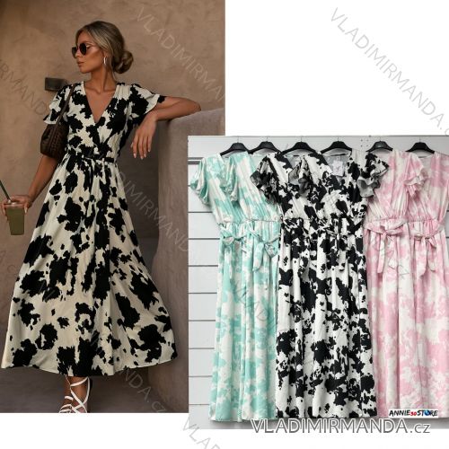 Langes Chiffon-Kurzarmkleid für Damen (S/M ONE SIZE) ITALIAN FASHION IMWGS231048
