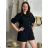 Langes lässiges Kurzarm-Damenkleid, übergroß (42/44/46 Einheitsgröße) ITALIENISCHE MODE IMD2525370 44/46/48 dunkelrosa