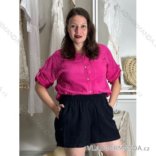 Langes lässiges Kurzarm-Damenkleid, übergroß (42/44/46 Einheitsgröße) ITALIENISCHE MODE IMD2525370 44/46/48 dunkelrosa