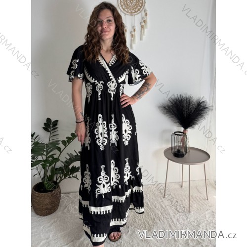 Kurzärmliges Sommer-Freizeitkleid für Damen (S/M/L EINHEITSGRÖSSE) ITALIAN FASHION IMWGB25022 schwarz XL/2XL