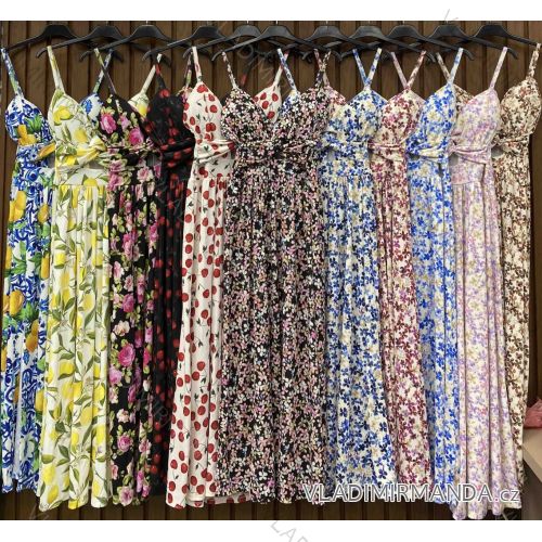 Langes Sommerkleid Zitrone, geblümt mit Trägern für Damen (XS/S/M ONE SIZE) ITALIAN FASHION IMWHD252134