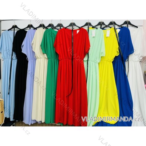 Langes Sommerkleid mit Gürtel, kurze Ärmel, Damen (XS/S/M ONE SIZE) ITALIAN FASHION IMWAR252232