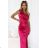 580-5 AURORA Langes Satin One-Shoulder-Kleid mit Rose und Schlitz | Rosa
