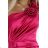 580-5 AURORA Langes Satin One-Shoulder-Kleid mit Rose und Schlitz | Rosa