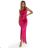 580-5 AURORA Langes Satin One-Shoulder-Kleid mit Rose und Schlitz | Rosa