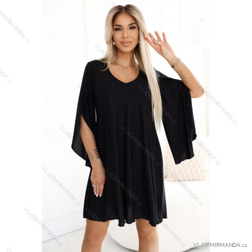 597-1 LIVIA Elegantes Trapezkleid mit Schmetterlingsärmeln - schwarz mit Glitzer