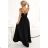 589-1 Langes Kleid mit dezentem Glanz und Korsettschnürung am Rücken - schwarz mit Glitzer