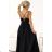589-1 Langes Kleid mit dezentem Glanz und Korsettschnürung am Rücken - schwarz mit Glitzer