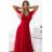 562-7 NASTIA Langes Kleid mit Ausschnitt und kurzen Ärmeln - rot