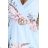 468-3 PATRIZIA Kleid mit Umschlagausschnitt, Gürtel und kurzen Ärmeln - hellblau mit Rosen