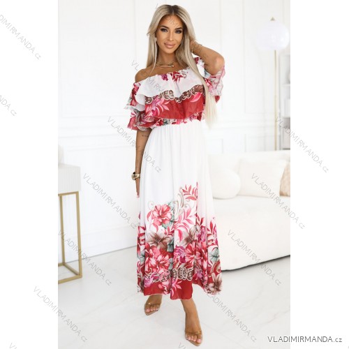 606-1 Langes Sommerkleid im floralen roten Ombre-Muster?