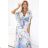 603-3 Luftiges Wickel-Maxikleid mit Blumenmuster – blaue Rosen