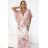 603-4 Luftiges Wickel-Maxikleid mit Blumenmuster – rosa Rosen