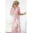 603-4 Luftiges Wickel-Maxikleid mit Blumenmuster – rosa Rosen