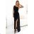 600-1 SELENA atemberaubendes langes One-Shoulder-Kleid mit Glitzerglanz und Schlitz am Bein – SCHWARZ