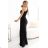 600-1 SELENA atemberaubendes langes One-Shoulder-Kleid mit Glitzerglanz und Schlitz am Bein – SCHWARZ