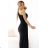 600-1 SELENA atemberaubendes langes One-Shoulder-Kleid mit Glitzerglanz und Schlitz am Bein – SCHWARZ