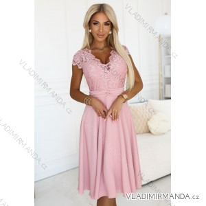 381-6 LINDA - Chiffonkleid mit Spitzenausschnitt - schmutziges Rosa