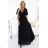 545-5 Langes Kleid mit plissiertem Ausschnitt und Schleife - schwarz