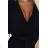 545-5 Langes Kleid mit plissiertem Ausschnitt und Schleife - schwarz