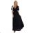 545-5 Langes Kleid mit plissiertem Ausschnitt und Schleife - schwarz