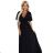 545-5 Langes Kleid mit plissiertem Ausschnitt und Schleife - schwarz