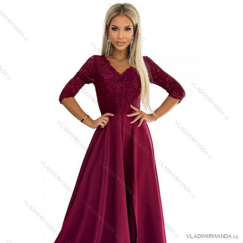 Langes, elegantes Satinkleid für Damen (XL) ITALIAN FASHION NUMECO24411/DU XXL Wein