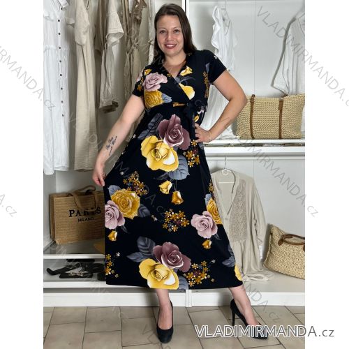 Langes Sommerkleid mit kurzen Ärmeln für Damen (Einheitsgröße S/M) ITALIAN FASHION IM323101 S / M / L schwarz
