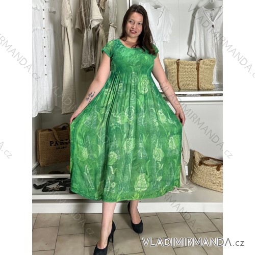 Indian Summer Kurzarm-Damenkleid in Übergröße (54/58 EINHEITSGRÖSSE) ITALIAN FASHION IMBM24072 hellgrün M / L