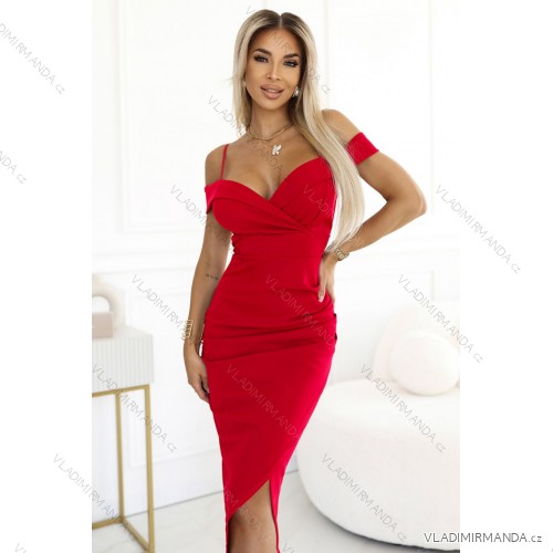564-10 CALLIE Off-Shoulder Midikleid mit Ausschnitt - rot