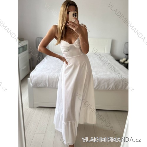 Langes Sommer-Trägerkleid für Damen (S/M/L ONE SIZE) ITALIAN FASHION IMPBB24C33330 weiß S / M / L