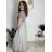 Langes Sommerkleid mit gerippten Kurzarm für Damen (XS/S/M/L EINHEITSGRÖSSE) ITALIAN FASHION IMSM25128