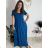 Langes Sommerkleid mit gerippten Kurzarm für Damen (XS/S/M/L EINHEITSGRÖSSE) ITALIAN FASHION IMSM25128