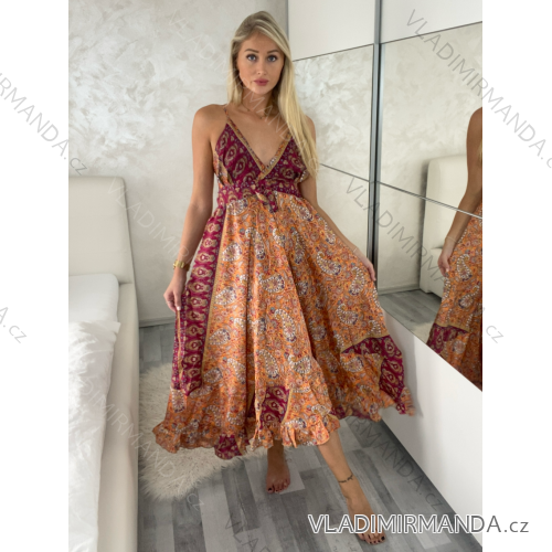Langärmliges Sommer-Hemdkleid für Damen (S/M/L Einheitsgröße) INDIAN FASHION IMWY23123 S / M / L oranžová
