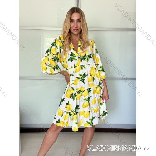 Langes Sommerkleid mit gerippten Kurzarm für Damen (XS/S/M/L EINHEITSGRÖSSE) ITALIAN FASHION IMSM25128