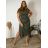 Elegantes Hemd Langarm Damen Kleid (S / M ONE SIZE) ITALIAN FASHION IMWY21734  grünes Khaki