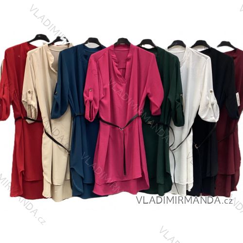 Kurzes elegantes Kleid mit Gürtel 3/4 lange Ärmel für Damen (S/M/L ONE SIZE) ITALIAN FASHION IMC25326