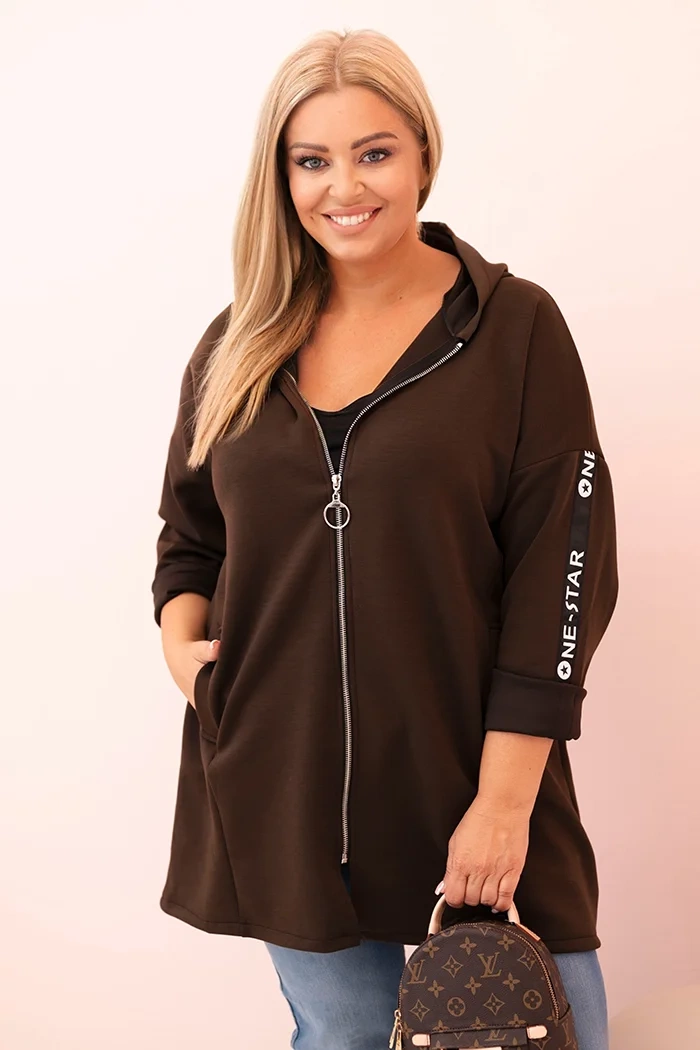 Damen-Hoodie mit Reißverschluss aus Viskose in Übergröße, Braun