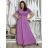 Langes Sommerkleid mit gerippten Kurzarm für Damen (XS/S/M/L EINHEITSGRÖSSE) ITALIAN FASHION IMSM25128