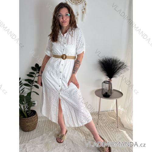 Sommerliches Boho-Hemdblusenkleid für Damen mit Gürtel und kurzen Ärmeln (Einheitsgröße S/M) ITALIAN FASHION IMPEM232191