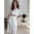 Sommerliches Boho-Hemdblusenkleid für Damen mit Gürtel und kurzen Ärmeln (Einheitsgröße S/M) ITALIAN FASHION IMPEM232191 weiß S / M / L