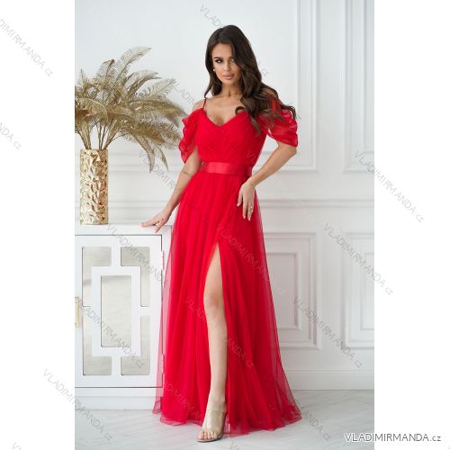 Damen Plus Size (42-46) langes elegantes ärmelloses Partykleid POLISH FASHION PMLBC23265-10 rot 38