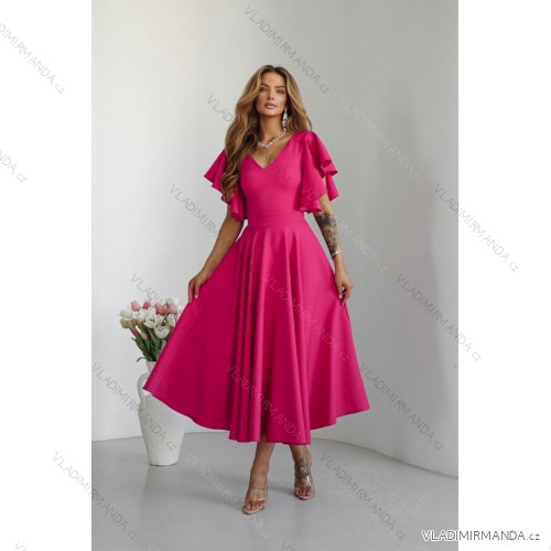 Langes, elegantes Damenkleid mit breiten Trägern (SL) FRENCH FASHION FMPEL23VELVET růžová fuchsiová 48