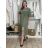 Damen-Sommerkleid aus Musselin mit langen Ärmeln (Einheitsgröße S/M) ITALIAN FASHION IMWGB232580 M / L grünes Khaki