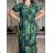 Sommerliches Boho-Hemdblusenkleid für Damen mit Gürtel und kurzen Ärmeln (Einheitsgröße S/M) ITALIAN FASHION IMPEM232191 S / M / L grün