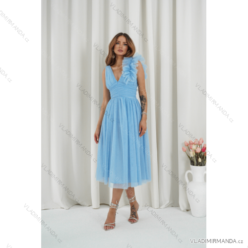 Langes, elegantes Damenkleid mit breiten Trägern (SL) FRENCH FASHION FMPEL23VELVET blau 42