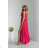 Langes, elegantes Damenkleid mit breiten Trägern (SL) FRENCH FASHION FMPEL23VELVET růžová fuchsiová 34